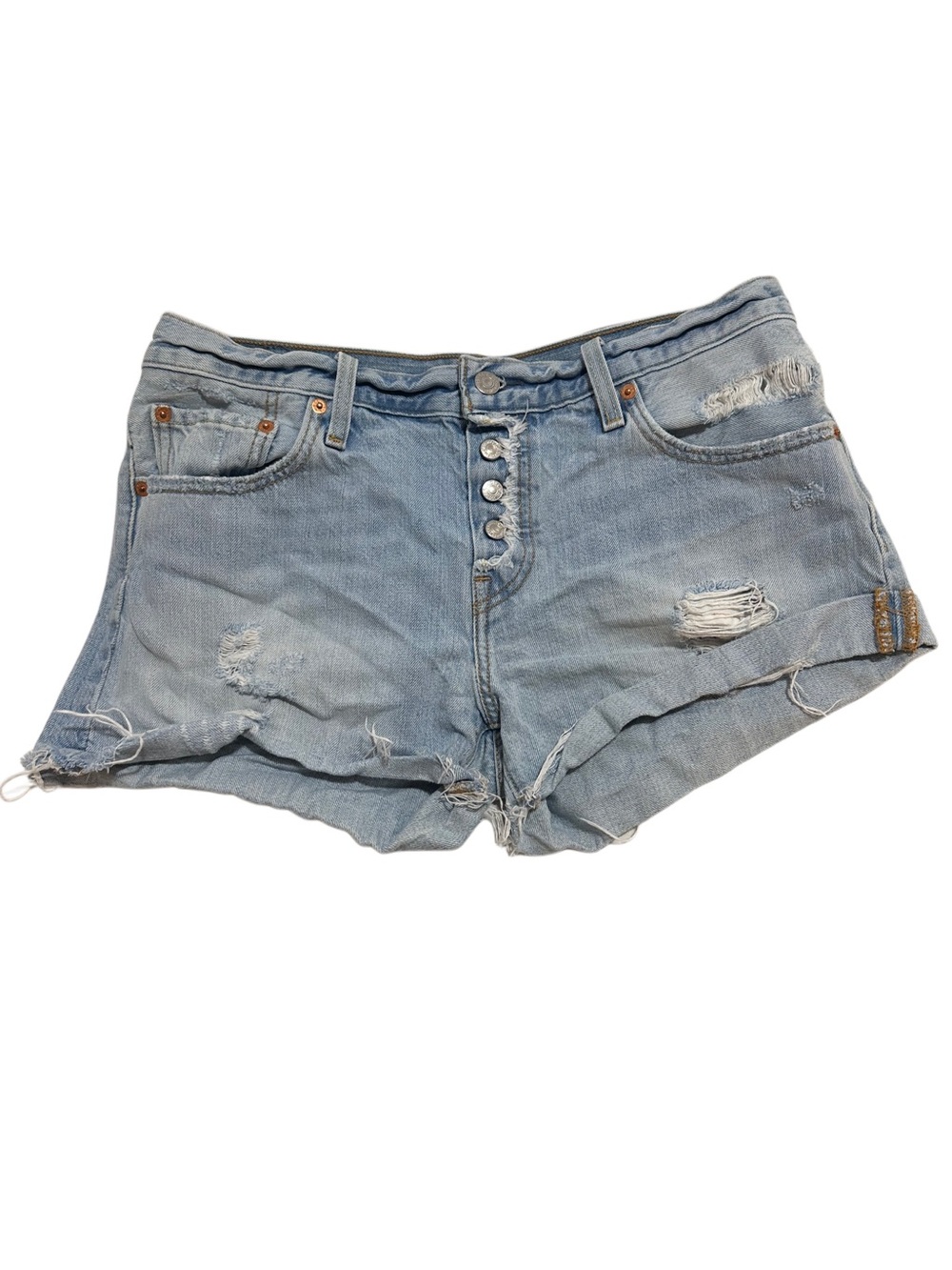 Levi Button Fly Distressed Denim Shorts